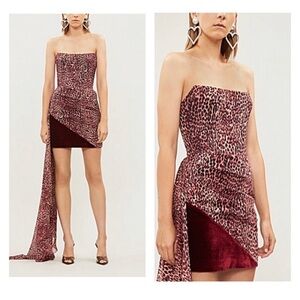 NWT RASARIO Pink Leopard Print Draped Strapless Corset Mini Dress EUR 38, US 8